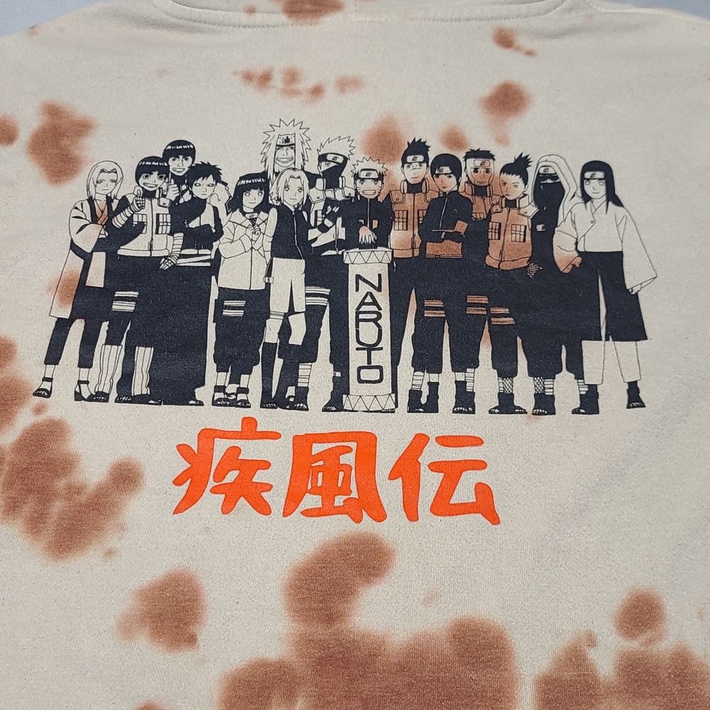 Naruto Shippuden Hoodie Mens XL Cream Brown Tie Dye Graphic Anime Pullover